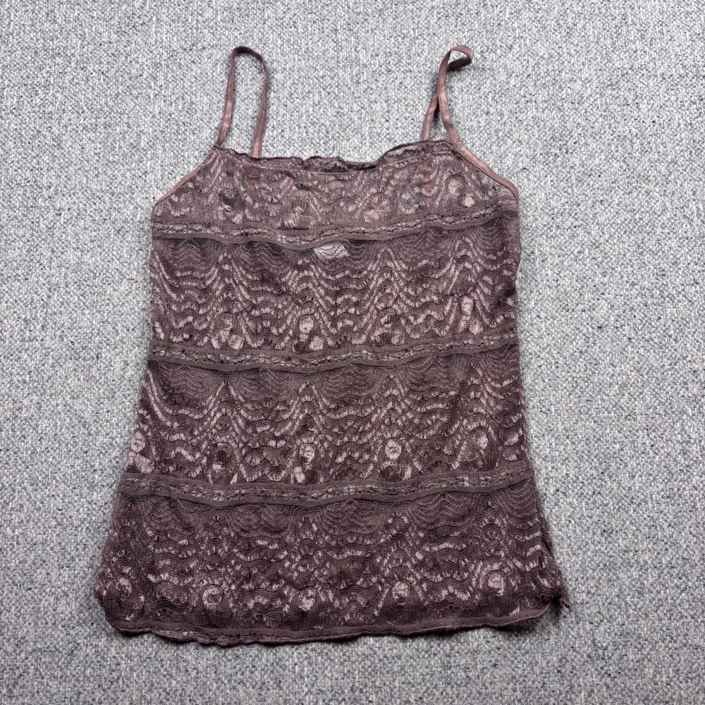 VTG Y2K Sheer Lace Cami Top Mauve Burgundy Fairycore Whimsigoth Boho USA Made
